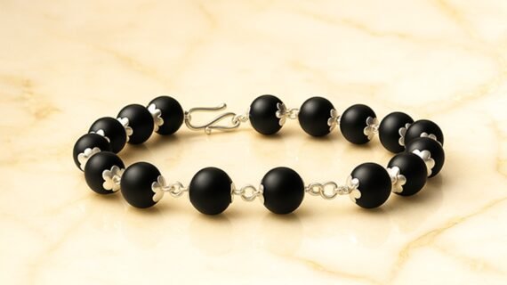 Silver Cap Karungali Malai Bracelet